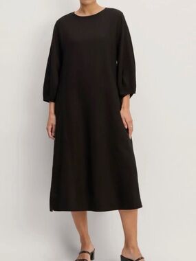 NWT Everlane Black Midi Dress with Balloon Sleeves